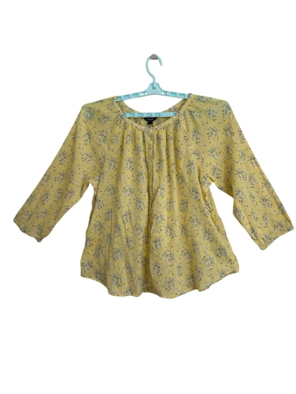 Chaps Yellow Floral Womens 3/4 Sleeve Button Up Top XXL 100% Cotton Boho Peasant - Picture 2 of 11
